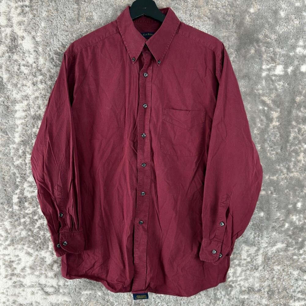 Club Room Size L 80s Pinpoint Oxford‎ Casual Button Shirt Red Long Sleeve